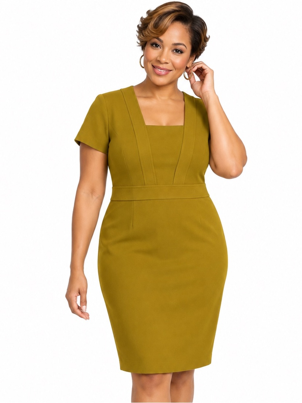 ANN TAYLOR Dress Size 12 Mustard Olive Short Sleeve NWT